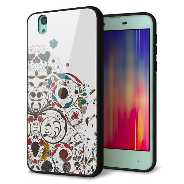 docomo アクオス センス SH-01K 強化ガラス&TPUスマホケース ガラプリ【EK908 カラフルな花と鳥】