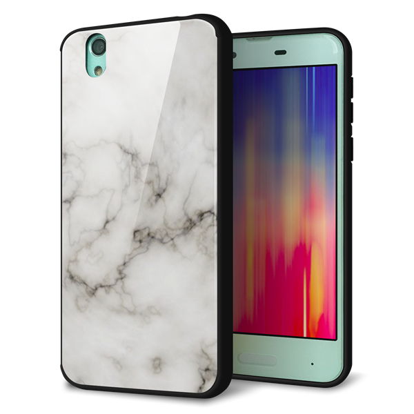 docomo アクオス センス SH-01K 強化ガラス&TPUスマホケース ガラプリ【KM871 大理石WH】