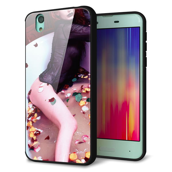 docomo アクオス センス SH-01K 強化ガラス&TPUスマホケース ガラプリ【KM885 バラ風呂】