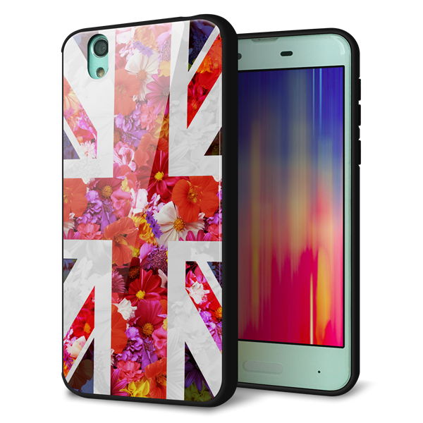 docomo アクオス センス SH-01K 強化ガラス&TPUスマホケース ガラプリ【SC801 ユニオンジャック リアルフラワー】