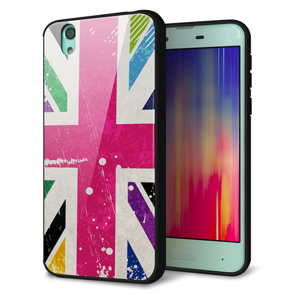 docomo アクオス センス SH-01K 強化ガラス&TPUスマホケース ガラプリ【SC806 ユニオンジャック ピンクビンテージ】