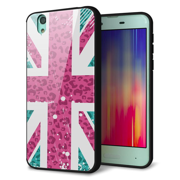 docomo アクオス センス SH-01K 強化ガラス&TPUスマホケース ガラプリ【SC807 ユニオンジャック ピンクヒョウ柄】