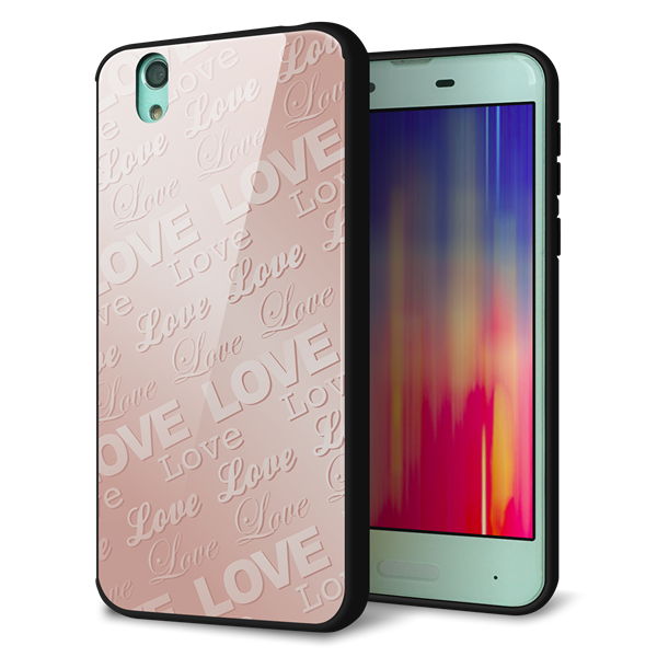 au アクオス センス SHV40 強化ガラス&TPUスマホケース ガラプリ【SC841 エンボス風LOVEリンク(ローズピンク)】