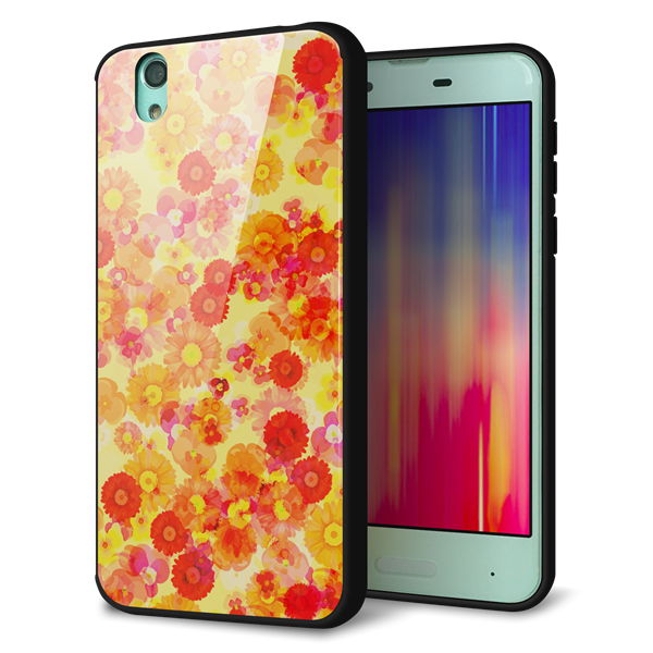 docomo アクオス センス SH-01K 強化ガラス&TPUスマホケース ガラプリ【SC867 リバティプリント フルールドパルファン(イエロー)】