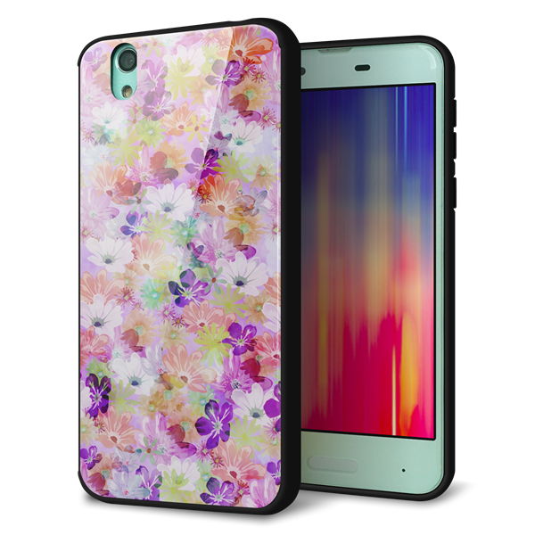 docomo アクオス センス SH-01K 強化ガラス&TPUスマホケース ガラプリ【SC873 リバティプリント プレスドフラワー(パープル)】