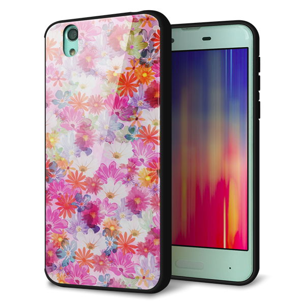 au アクオス センス SHV40 強化ガラス&TPUスマホケース ガラプリ【SC874 リバティプリント プレスドフラワー(ピンク)】