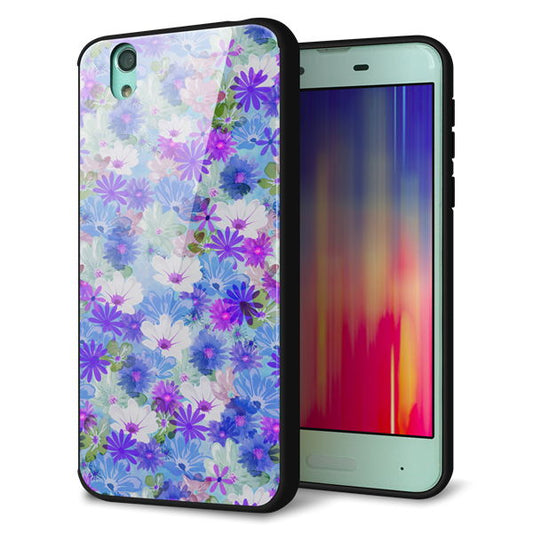 docomo アクオス センス SH-01K 強化ガラス&TPUスマホケース ガラプリ【SC875 リバティプリント プレスドフラワー(ブルー)】