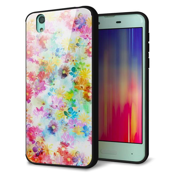 docomo アクオス センス SH-01K 強化ガラス&TPUスマホケース ガラプリ【SC876 リバティプリント プレスドフラワー(ホワイト)】