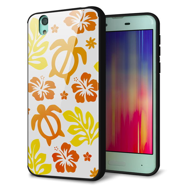 docomo アクオス センス SH-01K 強化ガラス&TPUスマホケース ガラプリ【SC877 ハワイアンアロハホヌ(イエロー)】