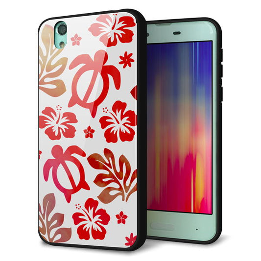 docomo アクオス センス SH-01K 強化ガラス&TPUスマホケース ガラプリ【SC881 ハワイアンアロハホヌ(レッド)】