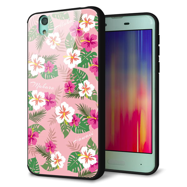 docomo アクオス センス SH-01K 強化ガラス&TPUスマホケース ガラプリ【SC882 ハワイアンアロハレトロ(ピンク)】