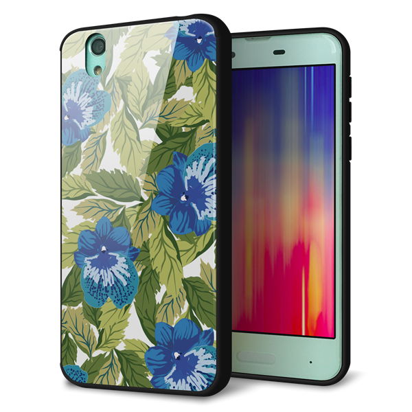 docomo アクオス センス SH-01K 強化ガラス&TPUスマホケース ガラプリ【SC896 ボタニカル ブルー&リーフ】