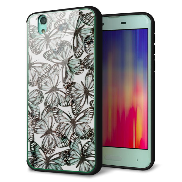 docomo アクオス センス SH-01K 強化ガラス&TPUスマホケース ガラプリ【SC902 ガーデンバタフライ グリーン】