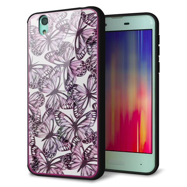 docomo アクオス センス SH-01K 強化ガラス&TPUスマホケース ガラプリ【SC904 ガーデンバタフライ ピンク】