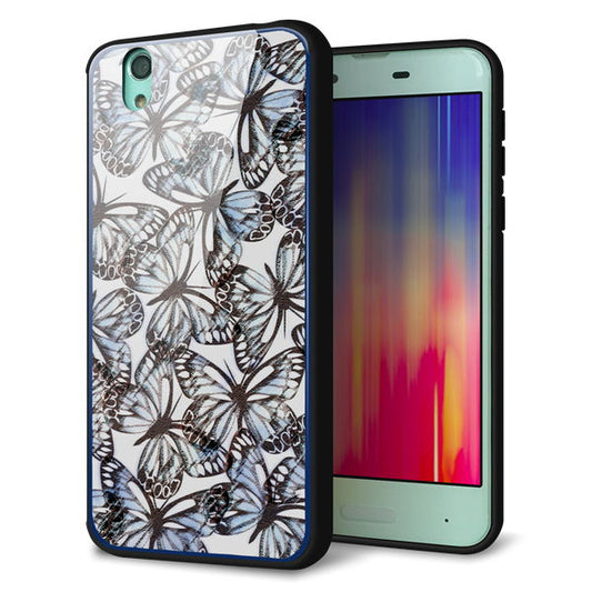 docomo アクオス センス SH-01K 強化ガラス&TPUスマホケース ガラプリ【SC906 ガーデンバタフライ ブルー】