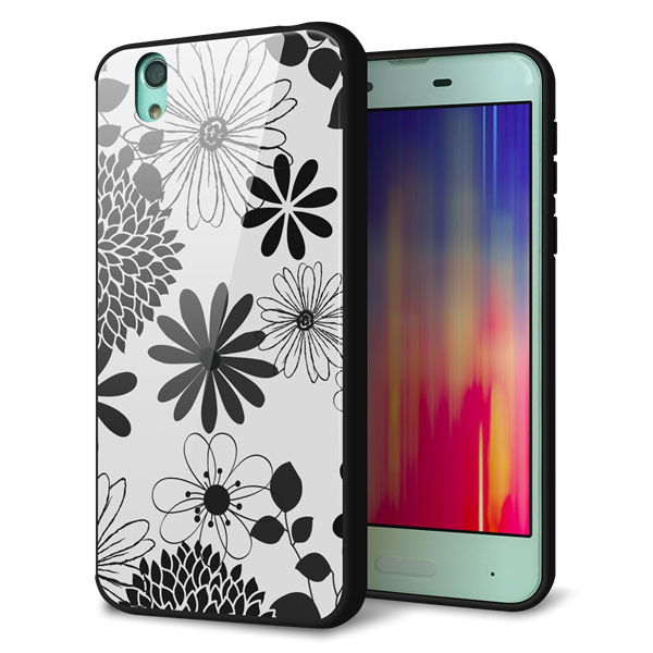 docomo アクオス センス SH-01K 強化ガラス&TPUスマホケース ガラプリ【SC912 花柄モノトーン 01】