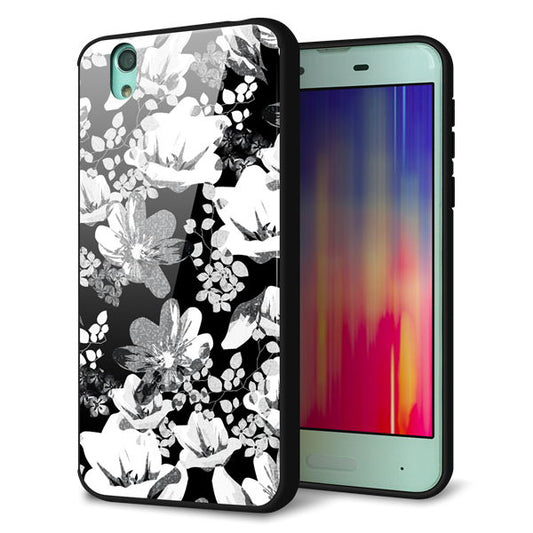 docomo アクオス センス SH-01K 強化ガラス&TPUスマホケース ガラプリ【SC913 花柄モノトーン 02】