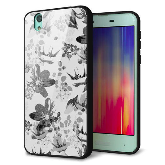 docomo アクオス センス SH-01K 強化ガラス&TPUスマホケース ガラプリ【SC914 花柄モノトーン 03】