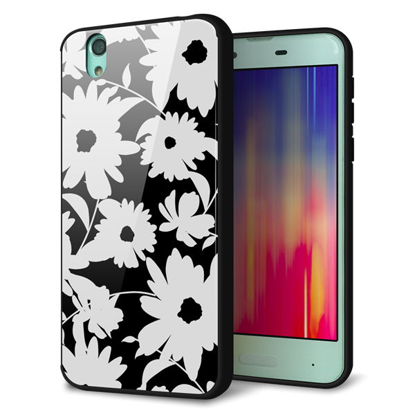 docomo アクオス センス SH-01K 強化ガラス&TPUスマホケース ガラプリ【SC915 花柄モノトーン 04】