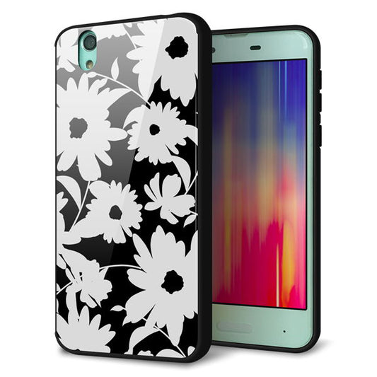 docomo アクオス センス SH-01K 強化ガラス&TPUスマホケース ガラプリ【SC915 花柄モノトーン 04】
