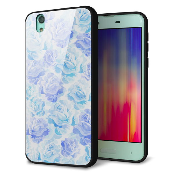 docomo アクオス センス SH-01K 強化ガラス&TPUスマホケース ガラプリ【SC927 ローズ ブルー】