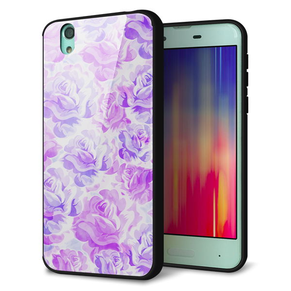 docomo アクオス センス SH-01K 強化ガラス&TPUスマホケース ガラプリ【SC929 ローズ パープル】