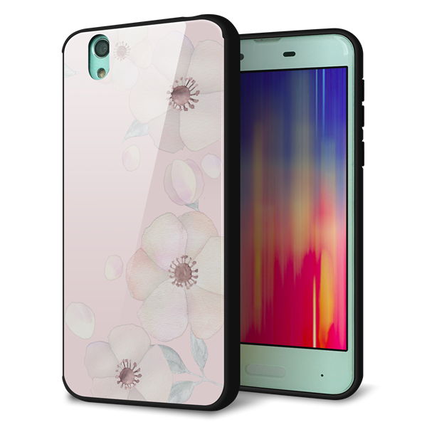 docomo アクオス センス SH-01K 強化ガラス&TPUスマホケース ガラプリ【SC949 ドゥ・フルール(オフピンク)】