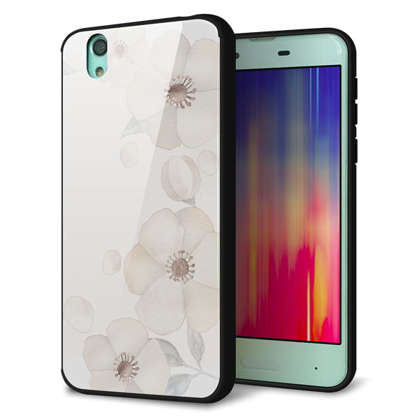 docomo アクオス センス SH-01K 強化ガラス&TPUスマホケース ガラプリ【SC952 ドゥ・フルール(セピア)】