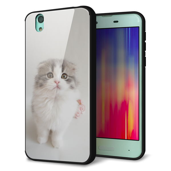 au アクオス センス SHV40 強化ガラス&TPUスマホケース ガラプリ【VA803 まっていますネコ】