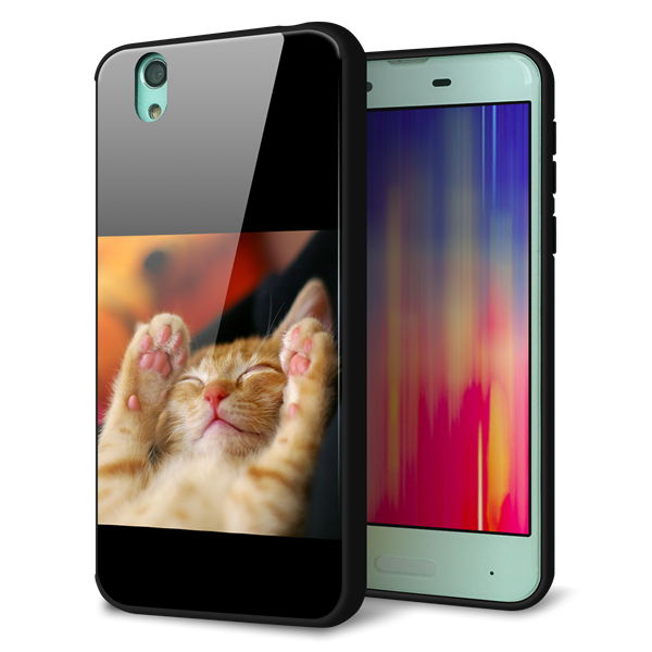 au アクオス センス SHV40 強化ガラス&TPUスマホケース ガラプリ【VA804 爆睡するネコ】