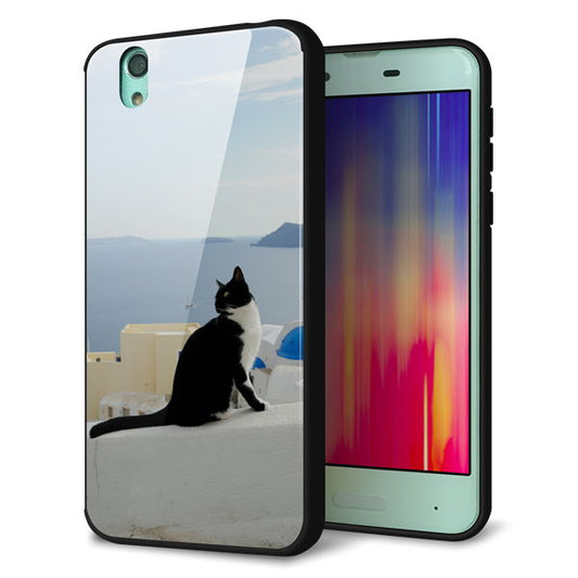 au アクオス センス SHV40 強化ガラス&TPUスマホケース ガラプリ【VA805 ネコと地中海】