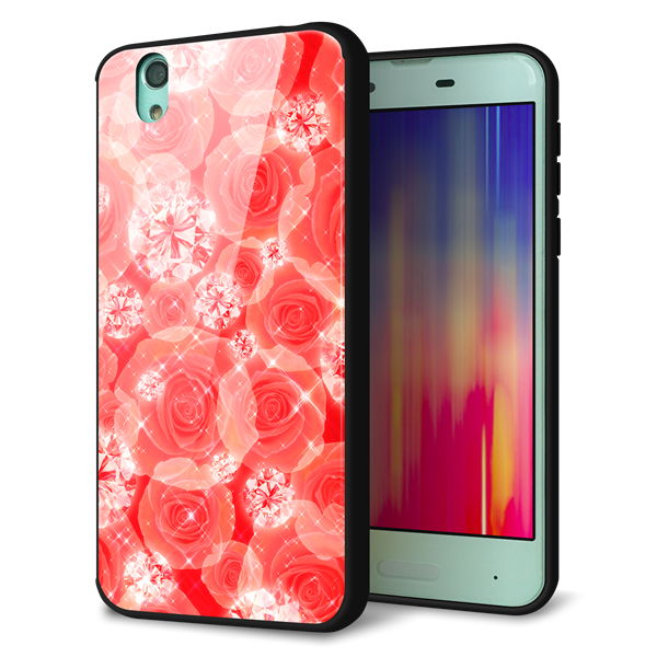 docomo アクオス センス SH-01K 強化ガラス&TPUスマホケース ガラプリ【VA816 ダイヤモンドとバラ】