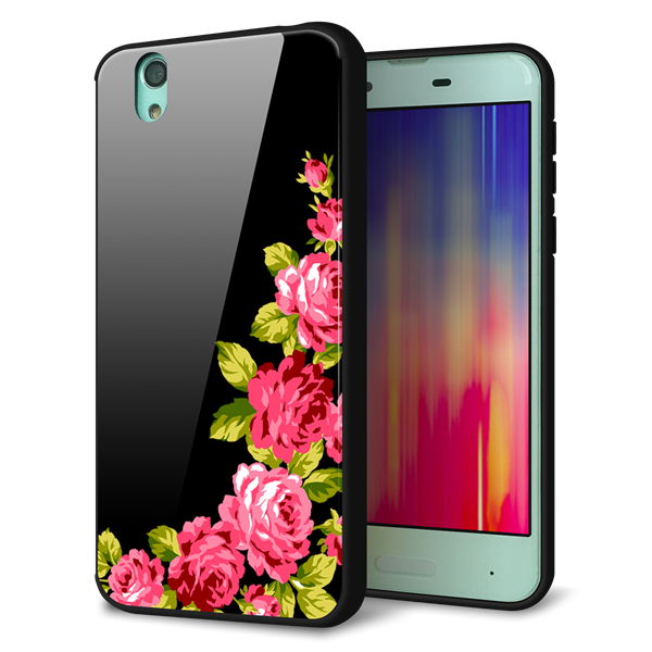 docomo アクオス センス SH-01K 強化ガラス&TPUスマホケース ガラプリ【VA826 バラのフレーム(黒)】