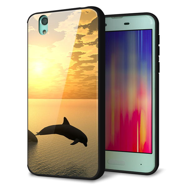docomo アクオス センス SH-01K 強化ガラス&TPUスマホケース ガラプリ【VA845 夕暮れのドルフィン】