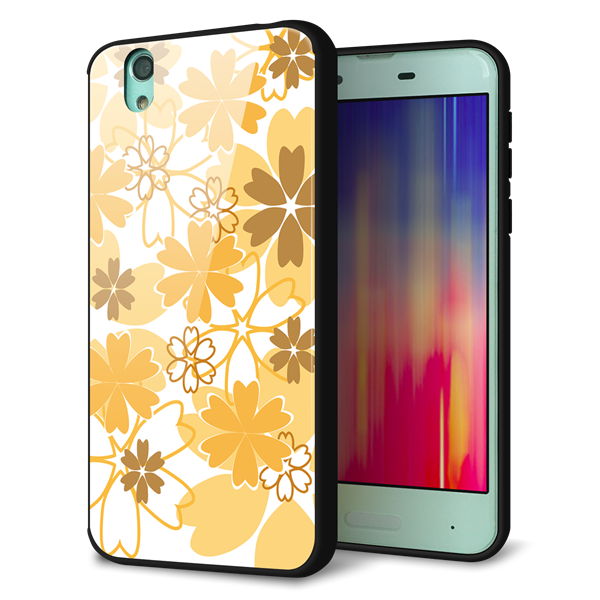 docomo アクオス センス SH-01K 強化ガラス&TPUスマホケース ガラプリ【VA959 重なり合う花 オレンジ】