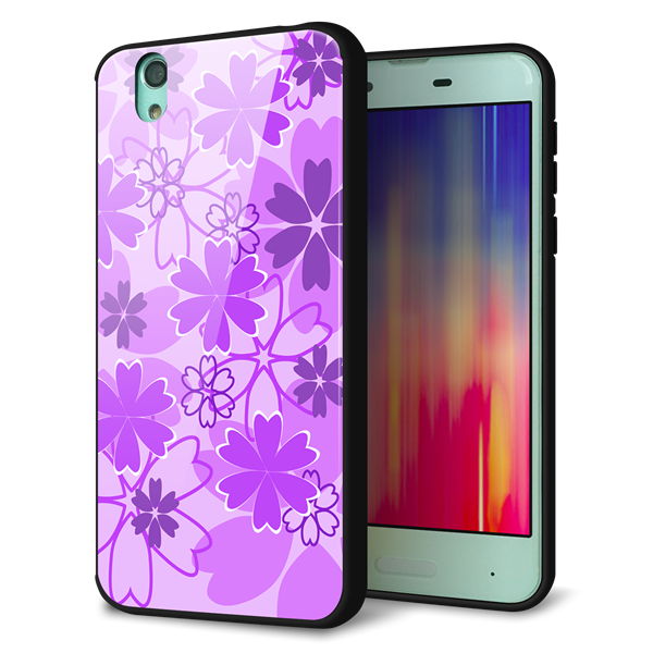 docomo アクオス センス SH-01K 強化ガラス&TPUスマホケース ガラプリ【VA960 重なり合う花 パープル】