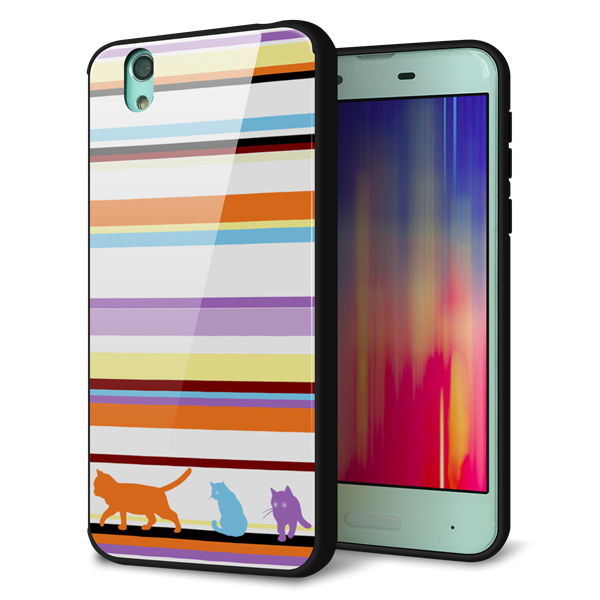 docomo アクオス センス SH-01K 強化ガラス&TPUスマホケース ガラプリ【YA887 ストライプネコ01】