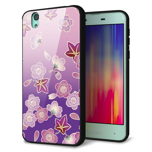 au アクオス センス SHV40 強化ガラス&TPUスマホケース ガラプリ【YJ324 和柄 桜 もみじ】