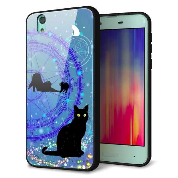 au アクオス センス SHV40 強化ガラス&TPUスマホケース ガラプリ【YJ327 魔法陣猫 キラキラ かわいい】