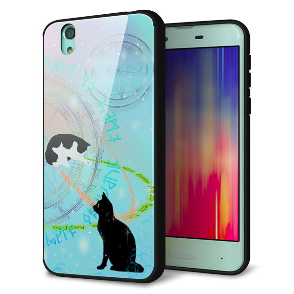 docomo アクオス センス SH-01K 強化ガラス&TPUスマホケース ガラプリ【YJ329 魔法陣猫 キラキラ パステル】