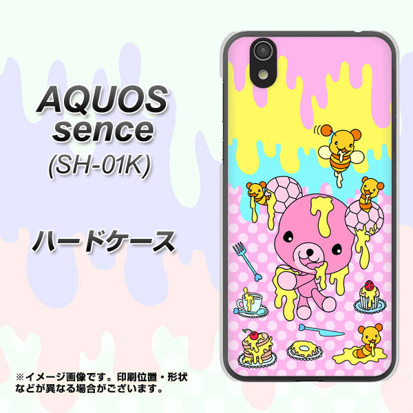 docomo アクオス センス SH-01K 高画質仕上げ 背面印刷 ハードケース【AG822 ハニベア(水玉ピンク)】