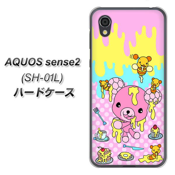 docomo アクオスセンス2 SH-01L 高画質仕上げ 背面印刷 ハードケース【AG822 ハニベア(水玉ピンク)】
