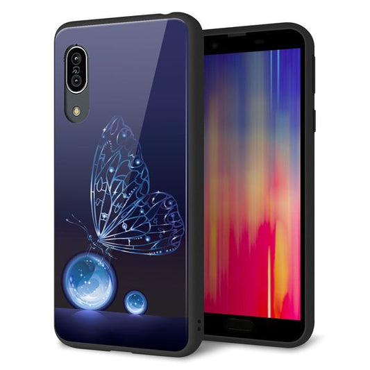 docomo アクオス センス3 SH-02M 強化ガラス&TPUスマホケース ガラプリ【418 神秘の蝶】