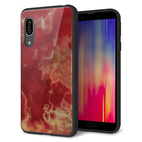 docomo アクオス センス3 SH-02M 強化ガラス&TPUスマホケース ガラプリ【KM870 大理石RD】