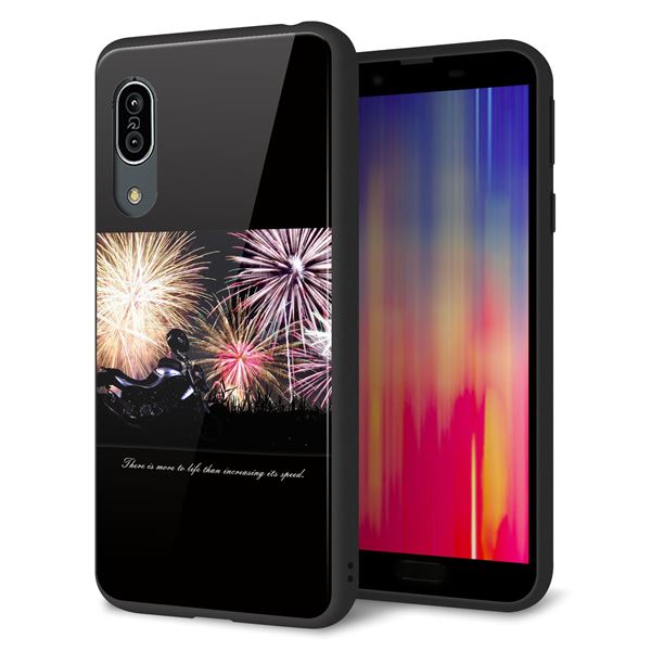 docomo アクオス センス3 SH-02M 強化ガラス&TPUスマホケース ガラプリ【KM878 バイクと花火】