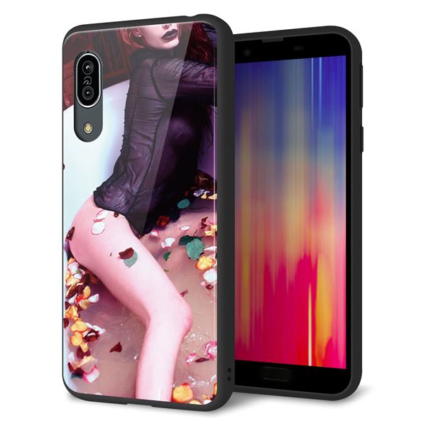docomo アクオス センス3 SH-02M 強化ガラス&TPUスマホケース ガラプリ【KM885 バラ風呂】