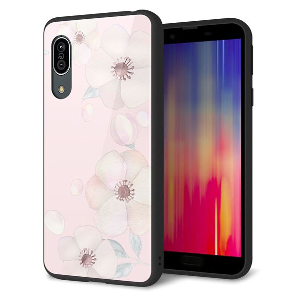 docomo アクオス センス3 SH-02M 強化ガラス&TPUスマホケース ガラプリ【SC949 ドゥ・フルール(オフピンク)】