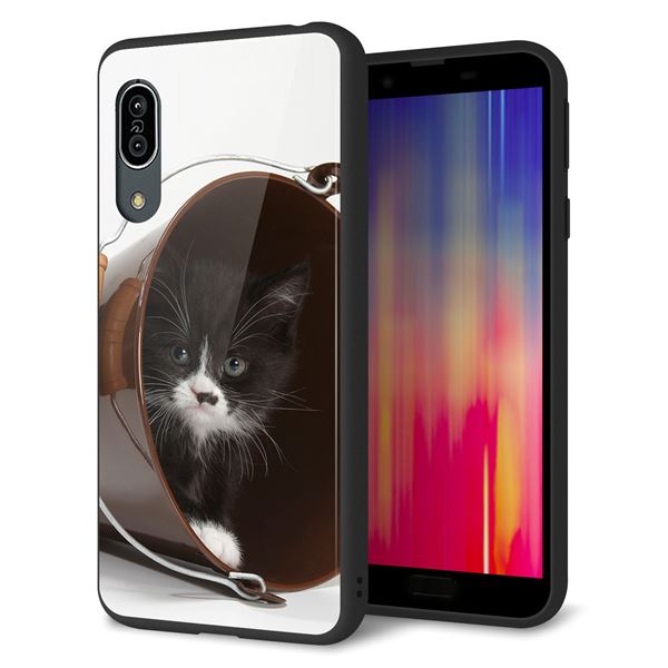docomo アクオス センス3 SH-02M 強化ガラス&TPUスマホケース ガラプリ【VA800 ネコとバケツ】