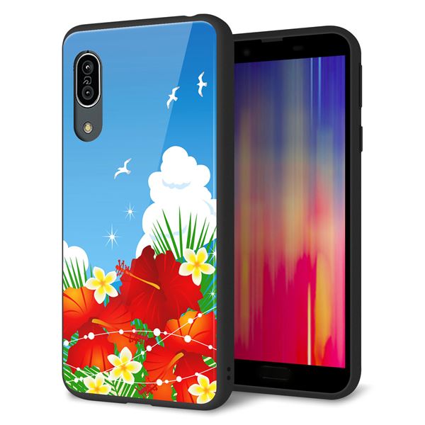 docomo アクオス センス3 SH-02M 強化ガラス&TPUスマホケース ガラプリ【VA821 ハイビスカスと青空】