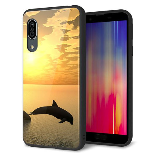 docomo アクオス センス3 SH-02M 強化ガラス&TPUスマホケース ガラプリ【VA845 夕暮れのドルフィン】